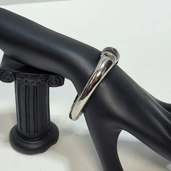 Lia Sophia Silver and Black Rhinestone Accent Bangle Hinged Bracelet - Picture 7 of 7